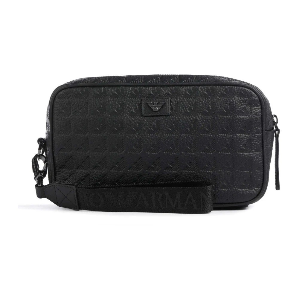 Emporio Armani Zwarte leren pols portemonnee rits Black Heren