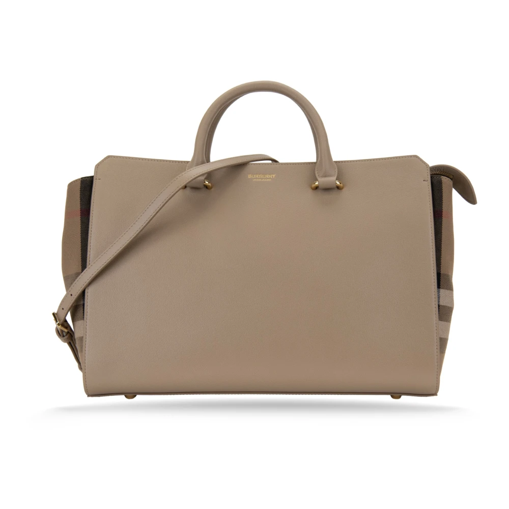 Burberry Women's Beige Leather Shoulder Bag With Check Pattern