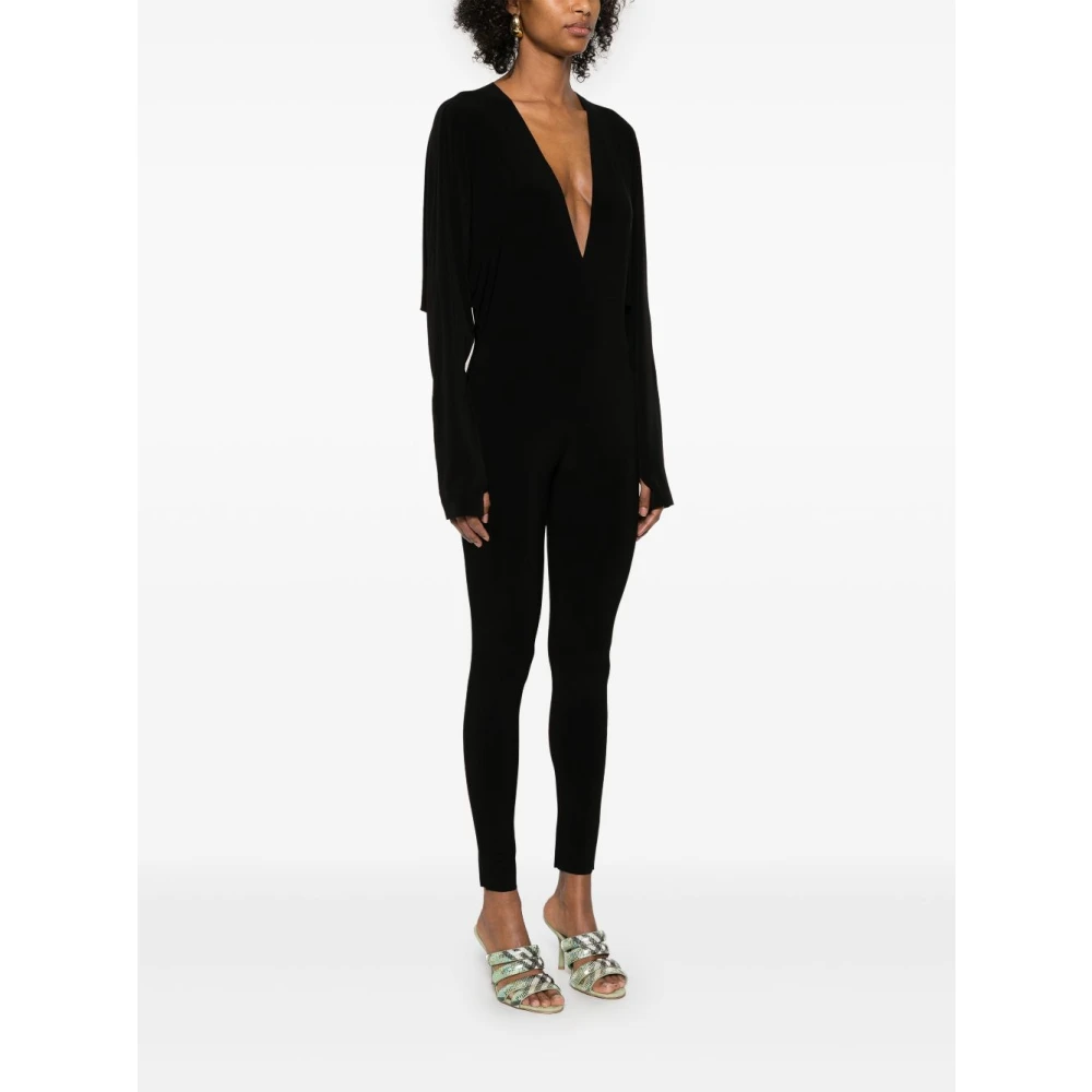 Norma Kamali Zwarte V-hals Batwing Mouw Jurk Black Dames