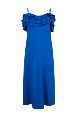 Elegant Ruffle Blue Spaghetti Klänning
