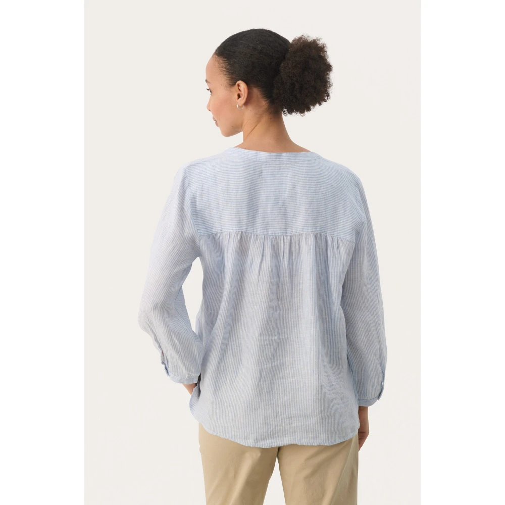 Part Two Gestreept Windsurfer Linnen Shirt Blue Dames
