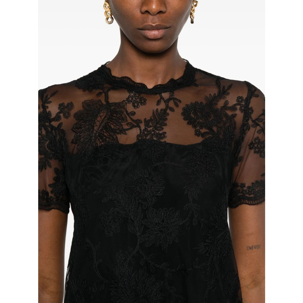 Ermanno Scervino Zwarte Bloemenkanten Jurk Black Dames