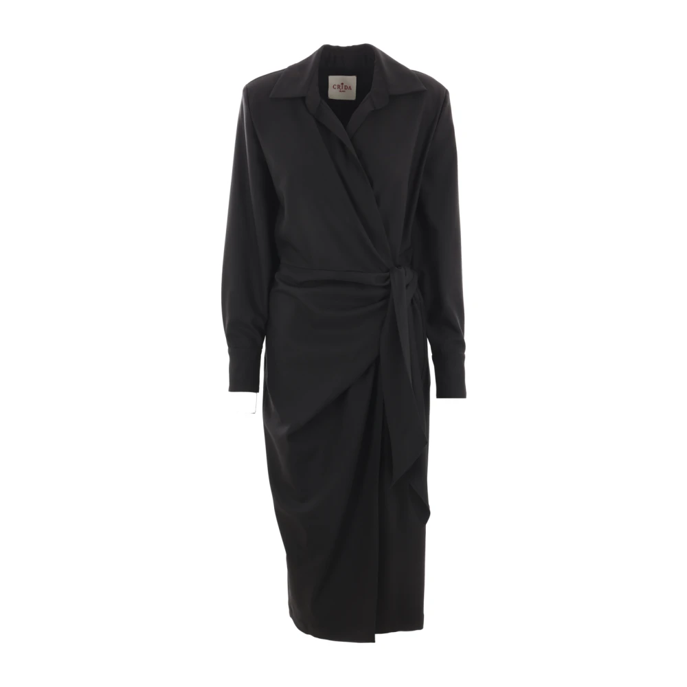 Crida Milano Zwarte Wikkel Midi Jurk Black Dames