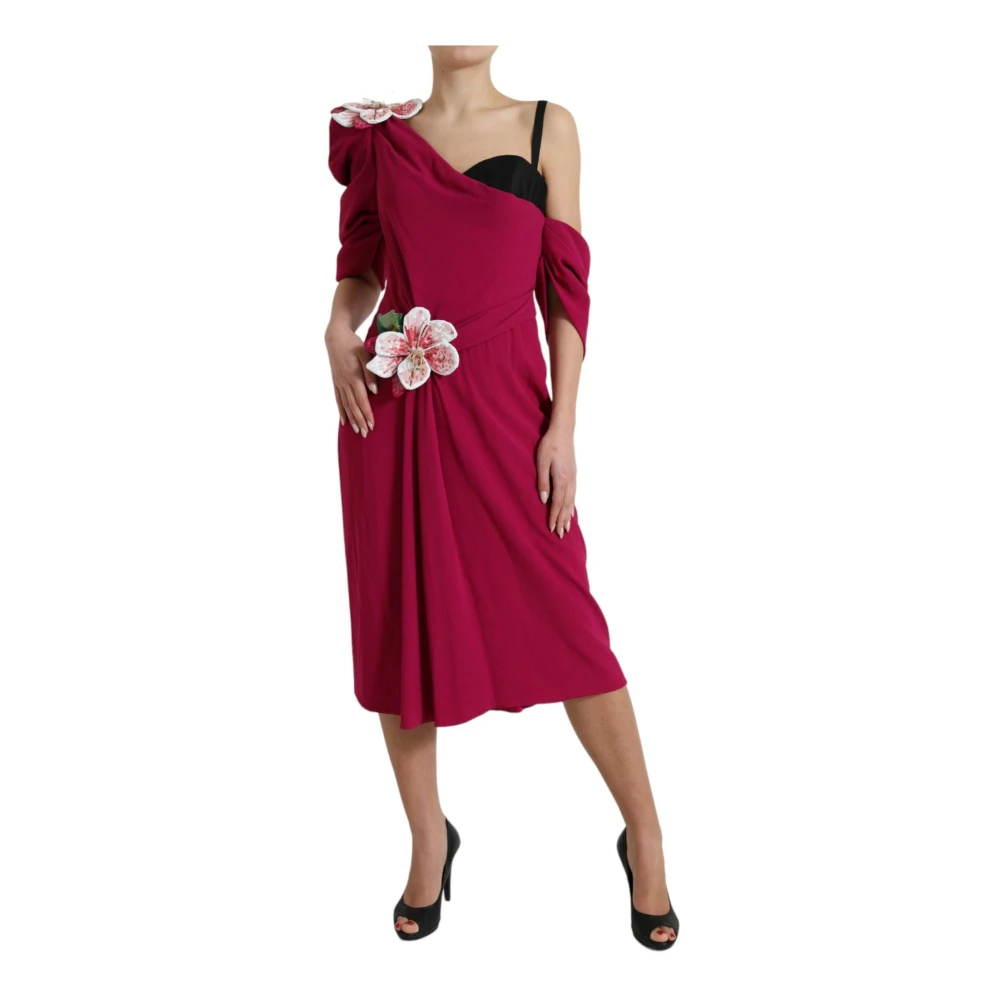 Dolce & Gabbana Women's Purple Flower Embellished One Shoulder Dress