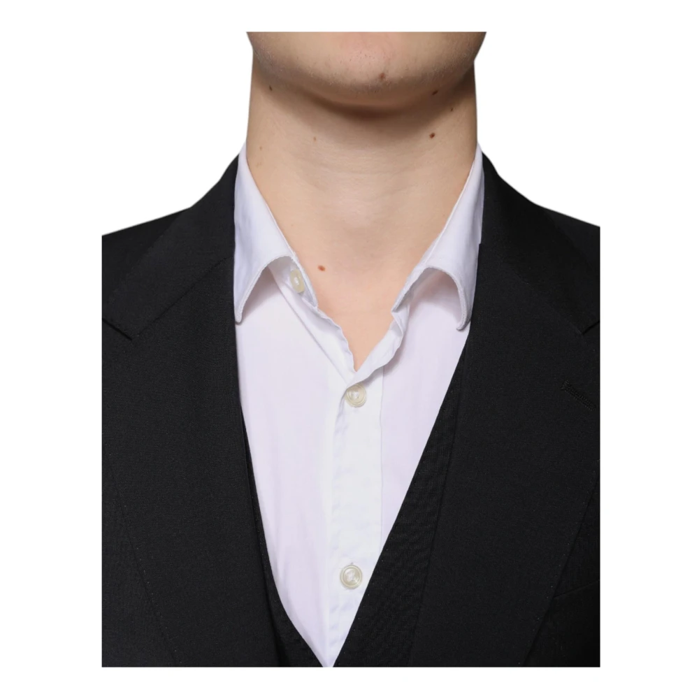 Dolce & Gabbana Zwart wollen Slim Fit 3-delig pak Black Heren