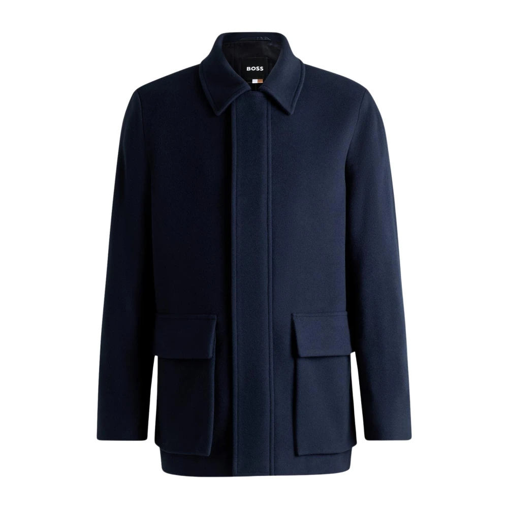 Hugo Boss Blauwe wollen jas met verborgen rits Blue Heren