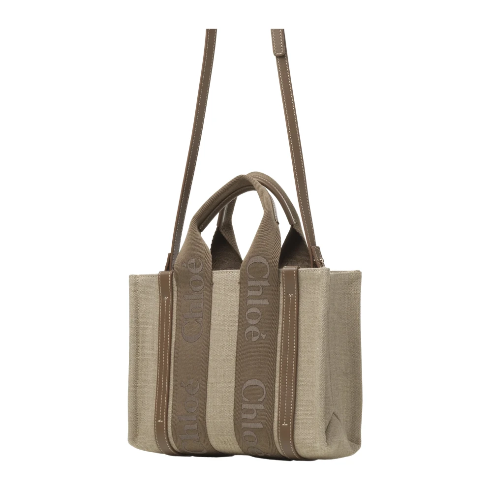 Chloé Bruine Woody Tote Tas met Kalfsleren Banden Brown Dames