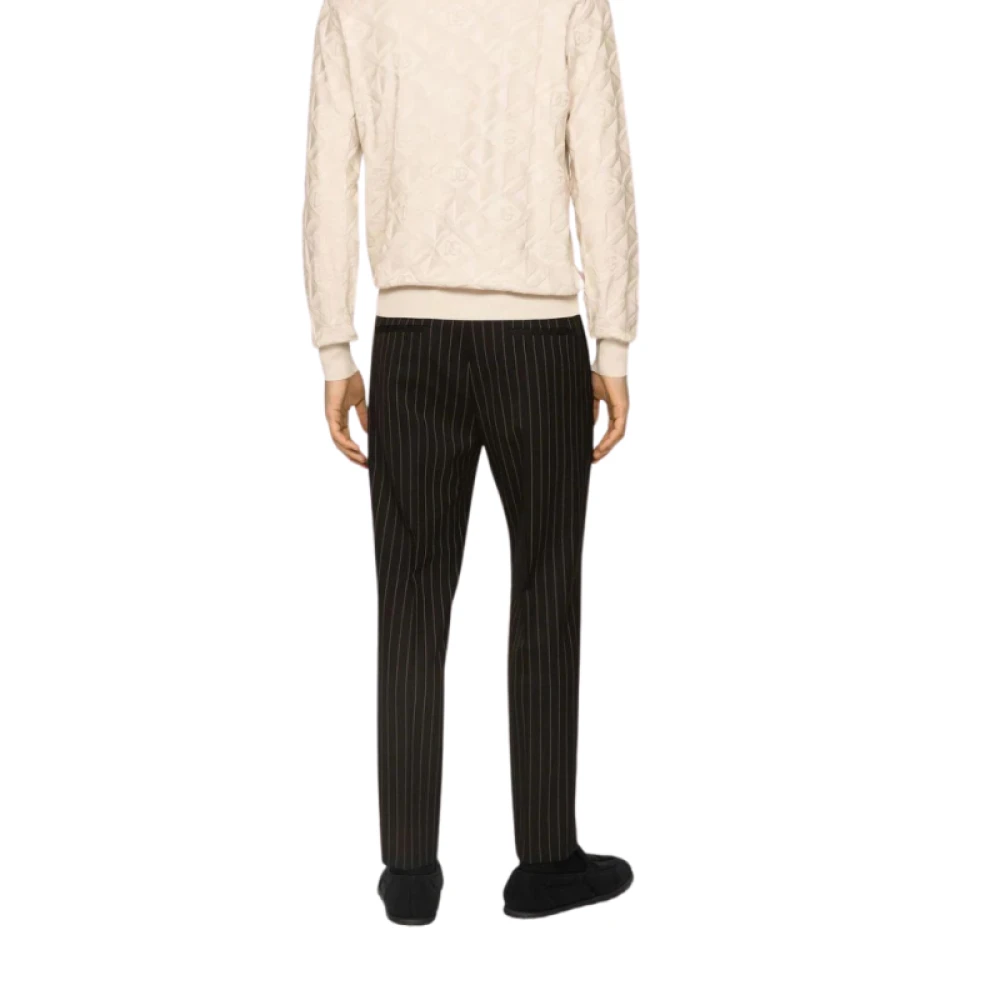 Dolce & Gabbana Zwarte Gestreepte Skinny Wollen Broek Black Heren