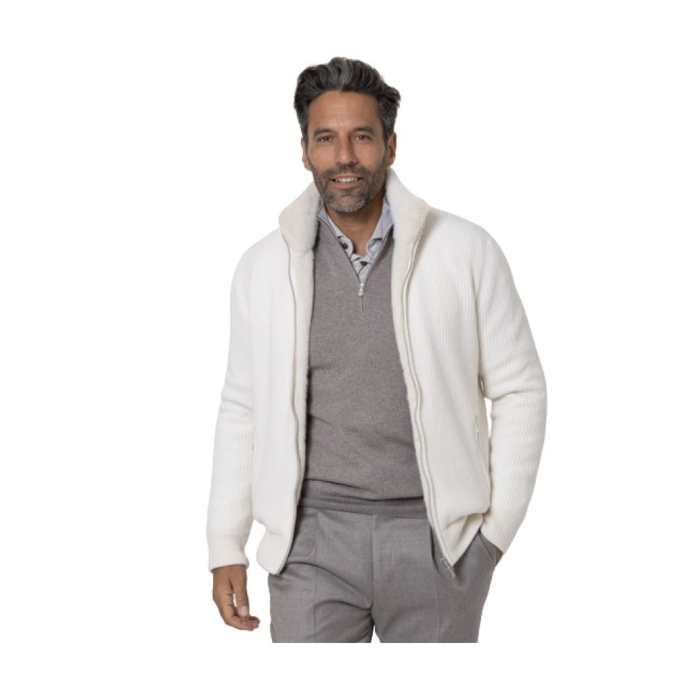 Gran Sasso Kasjmier Ecru Gilet met Geïntegreerde Nepbont White Heren