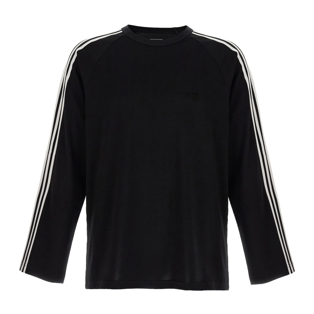 Y-3 Men's Black Long Sleeve T-Shirts, M, Long Sleeve Tee 3-Stripes