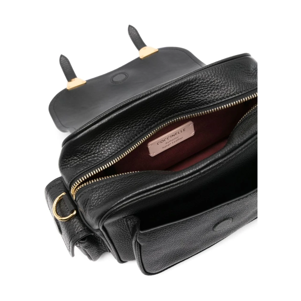 Coccinelle Zwarte leren schoudertas met gespdetail Black Dames