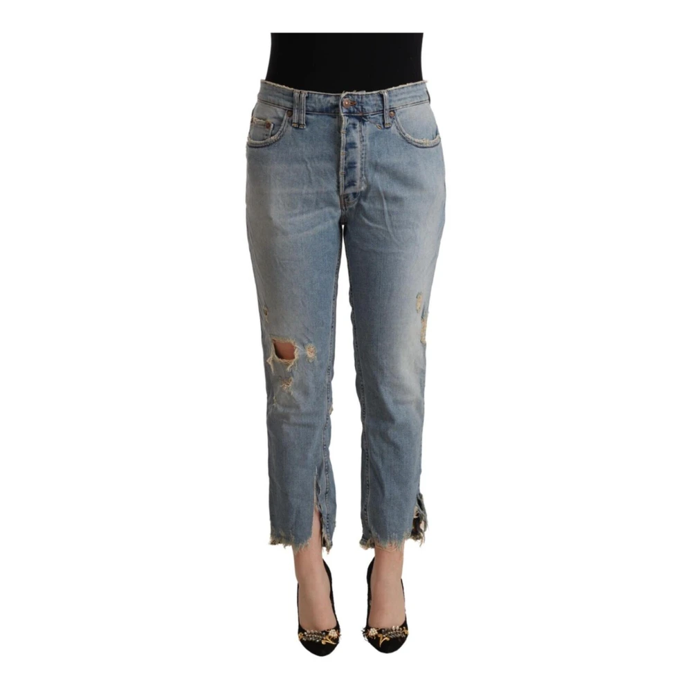 Cycle Versleten Mid Taille Cropped Denim Jeans Blue Dames