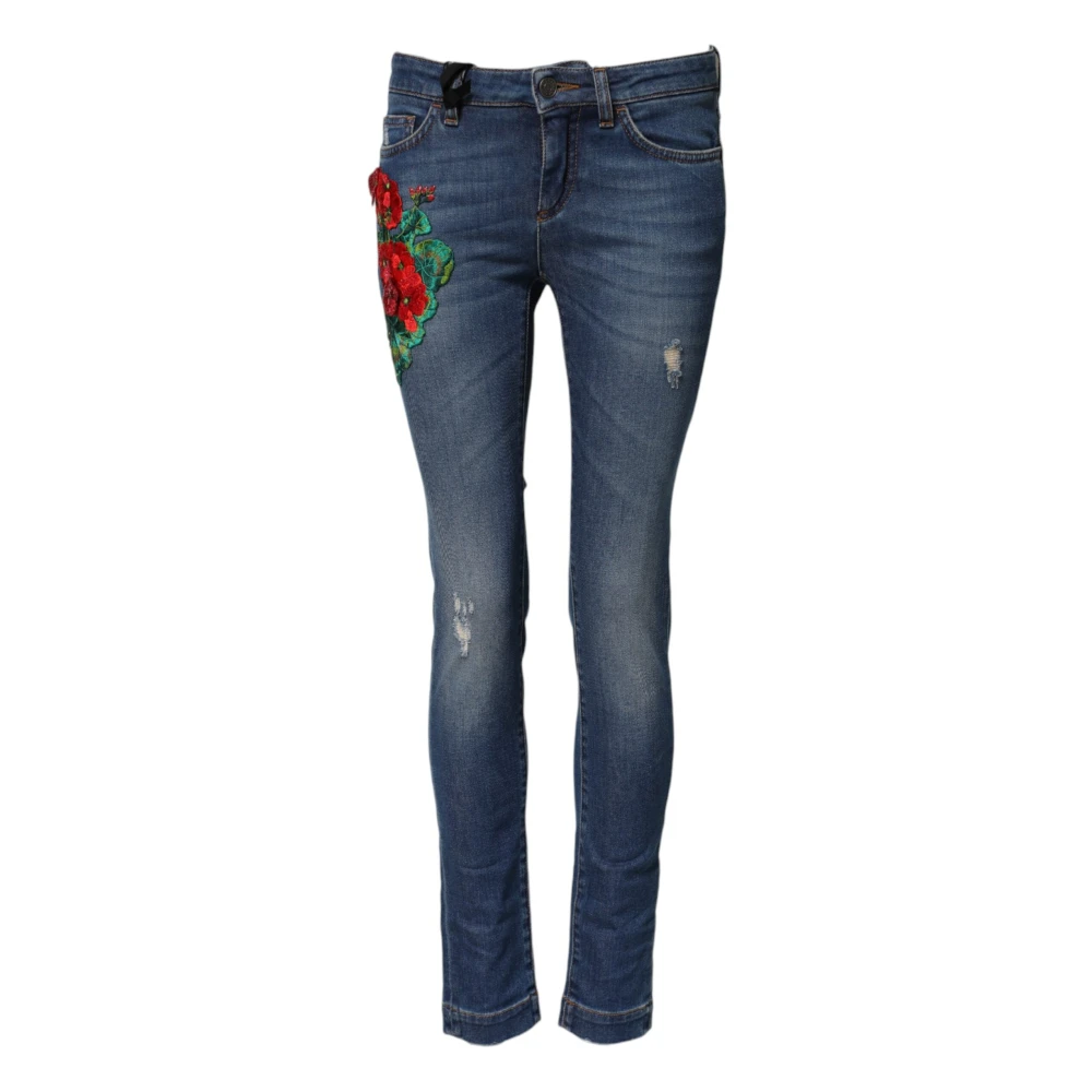Dolce & Gabbana Women's Blue Floral Skinny Denim Jeans - Skinny Fit Jeans - 2XS - Jeans