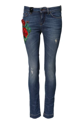 Blå Blommig Skinny Denim Jeans