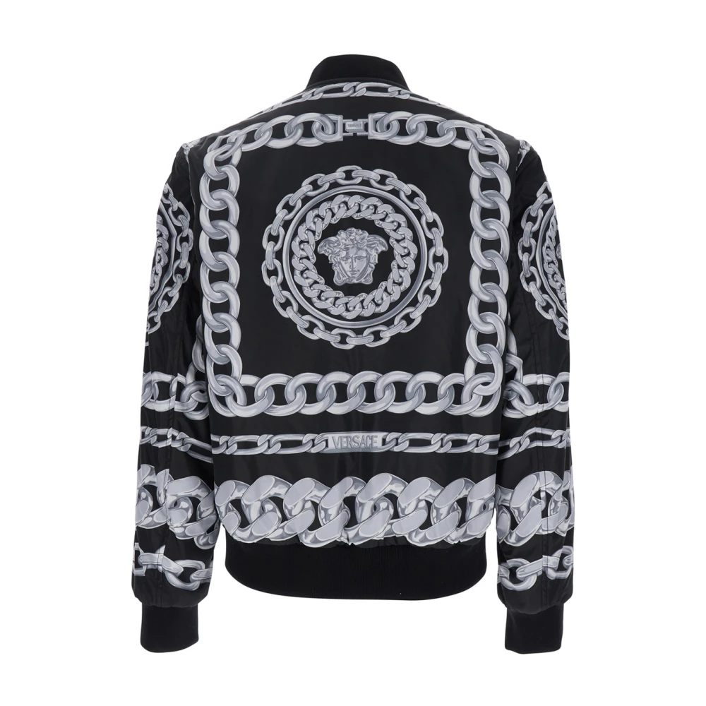Versace Zwarte Omkeerbare Bomberjack met Kettingprint Black Heren