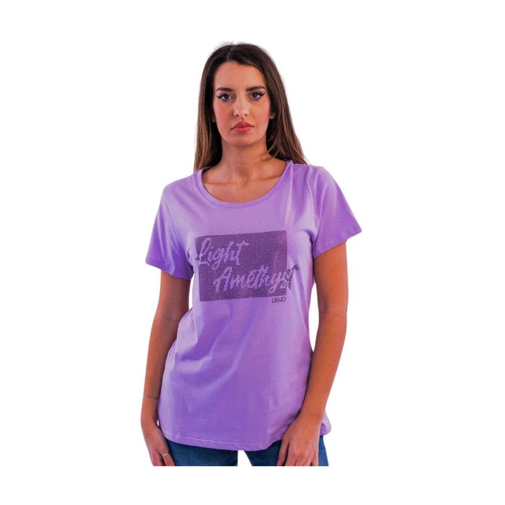 Liu Jo Bedrukt T-shirt met Strass Voorjaar-Zomer 2024 Collectie Purple Dames
