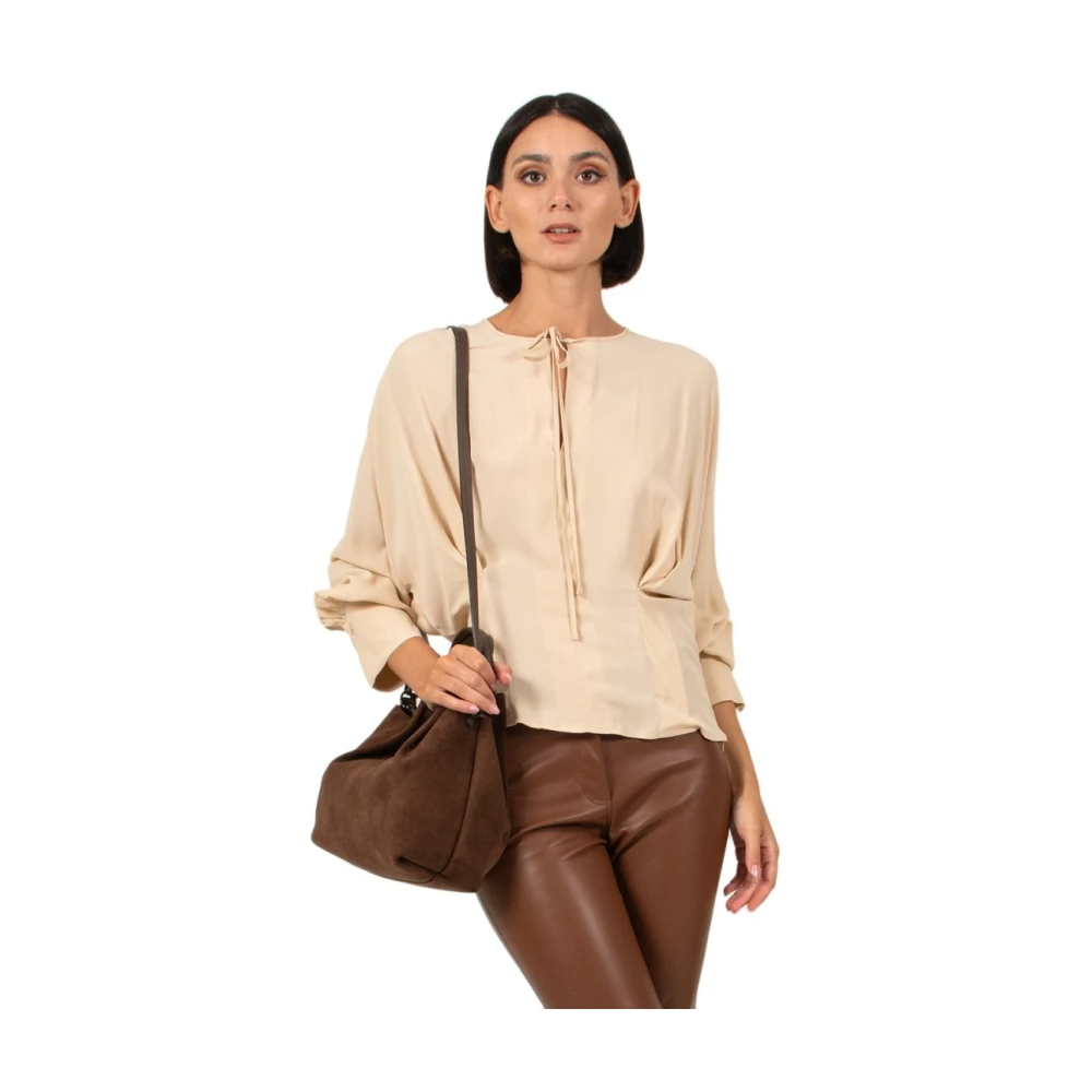 Semicouture Crème Crepe de Chine Blouse Beige Dames