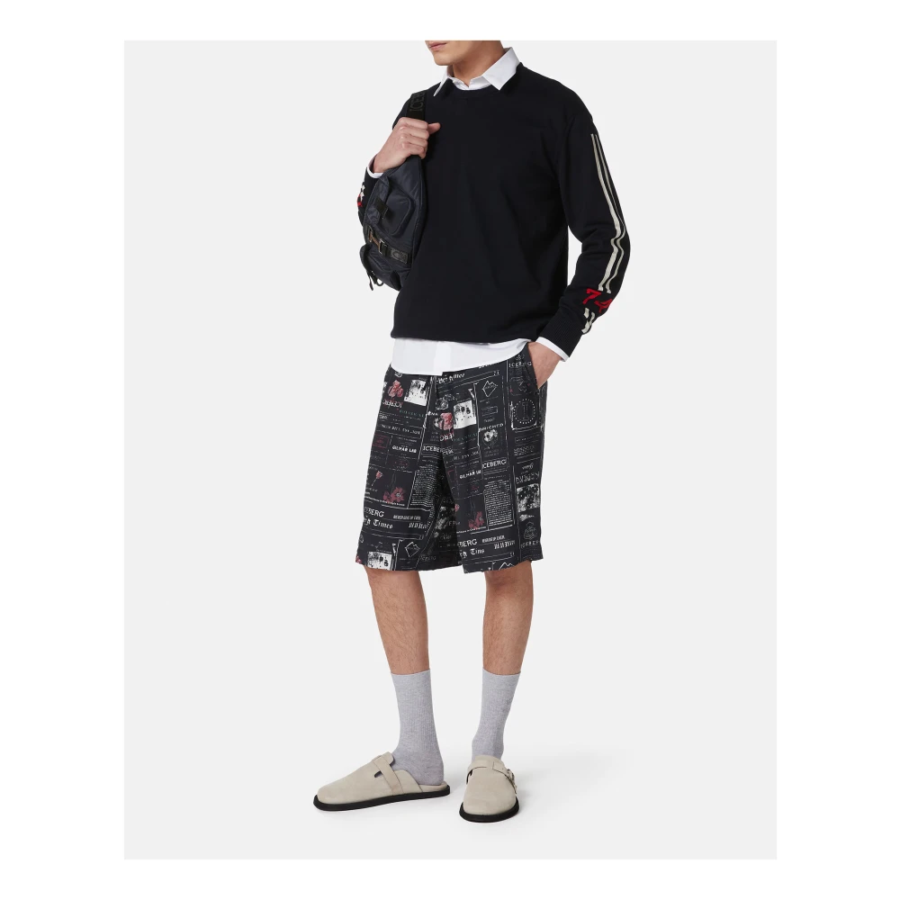 Iceberg Ecovero Viscose Relaxed Fit Bermuda Shorts met Allover Multi-Logo Print Multicolor Heren