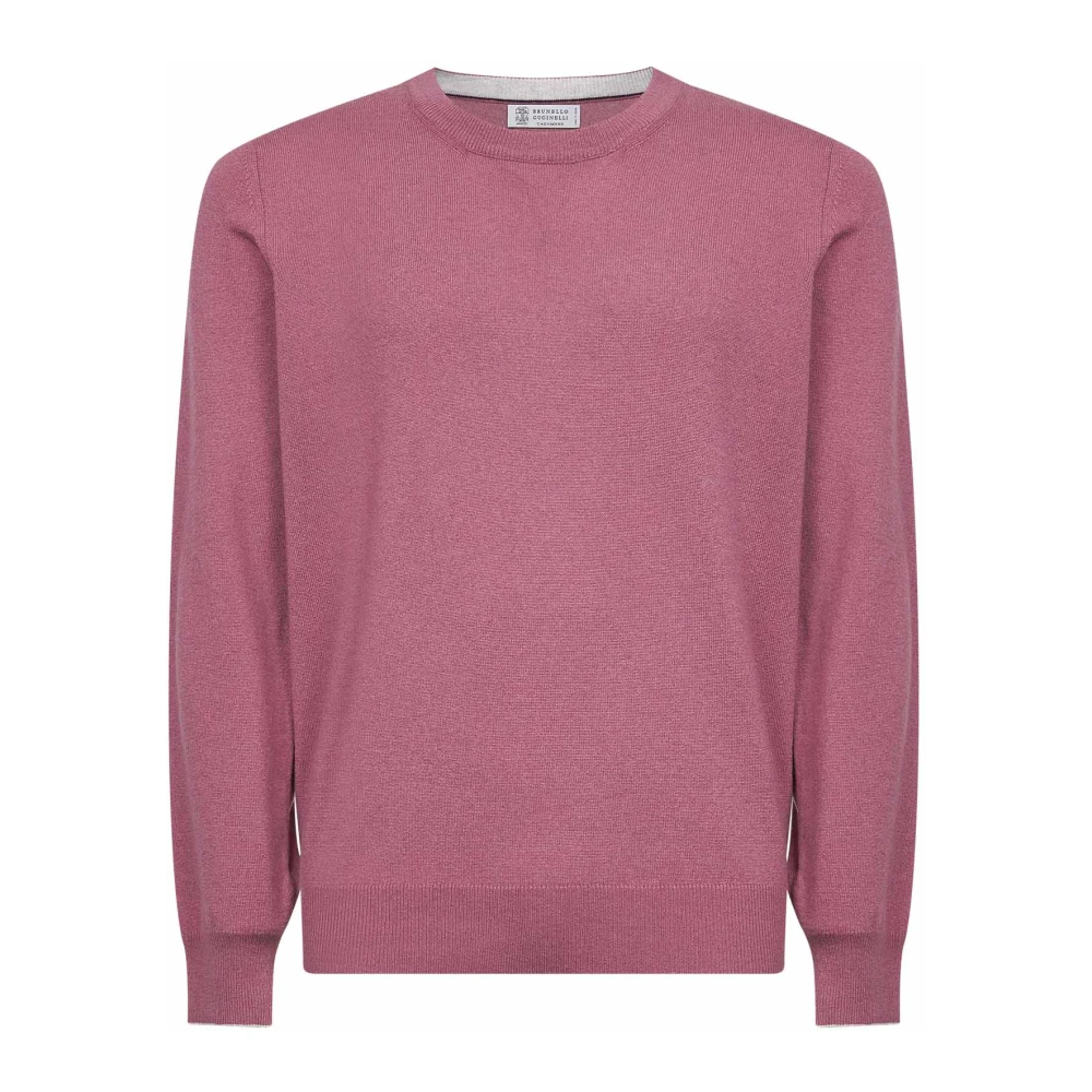 Brunello Cucinelli Men's Pink Cashmere Knitwear, M, Cashmere Crewneck Jumper