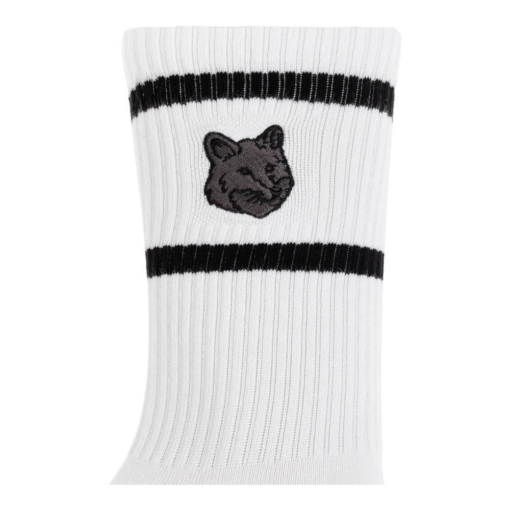 Maison Kitsuné Katoenen sokken met logo White Dames