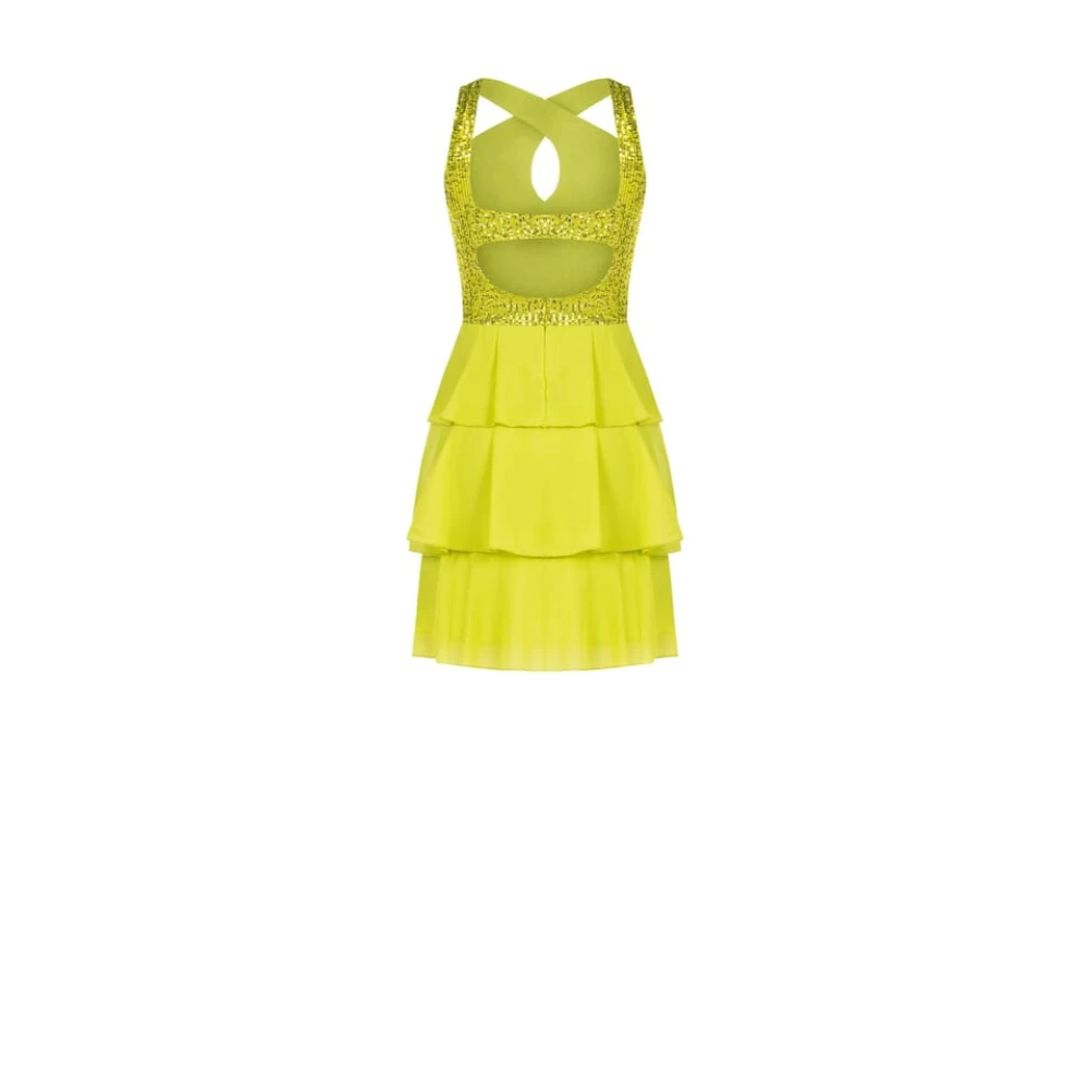 RINASCIMENTO Sequin Frill Jurk Georgette Crossover Green Dames