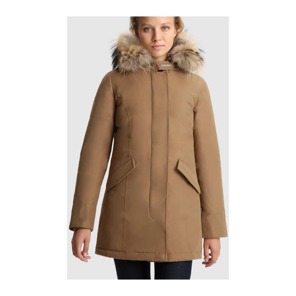 Woolrich Stad Stof Anorak Parka Brown Dames