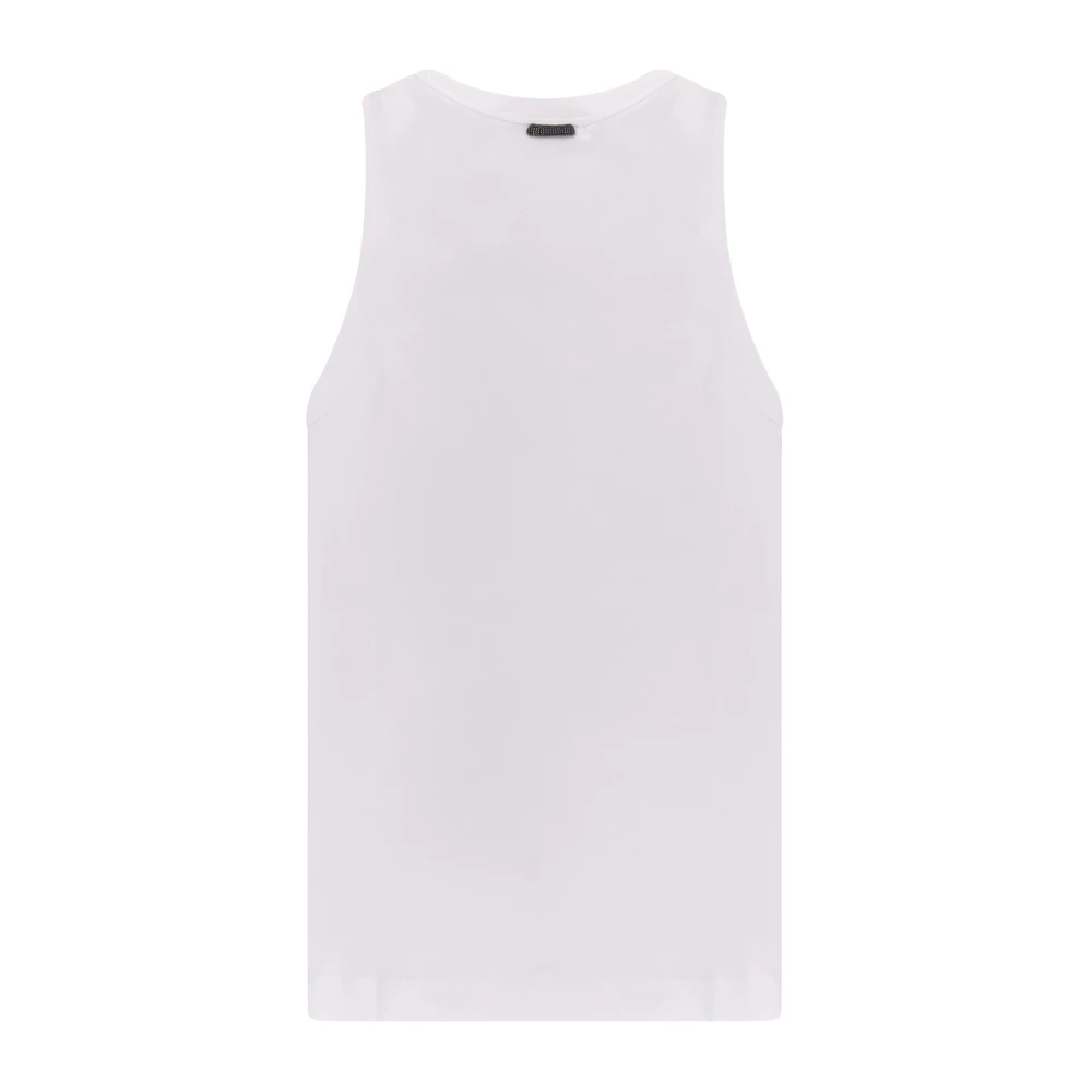 BRUNELLO CUCINELLI Geribbelde katoenen tanktop met Monili-detail White Dames