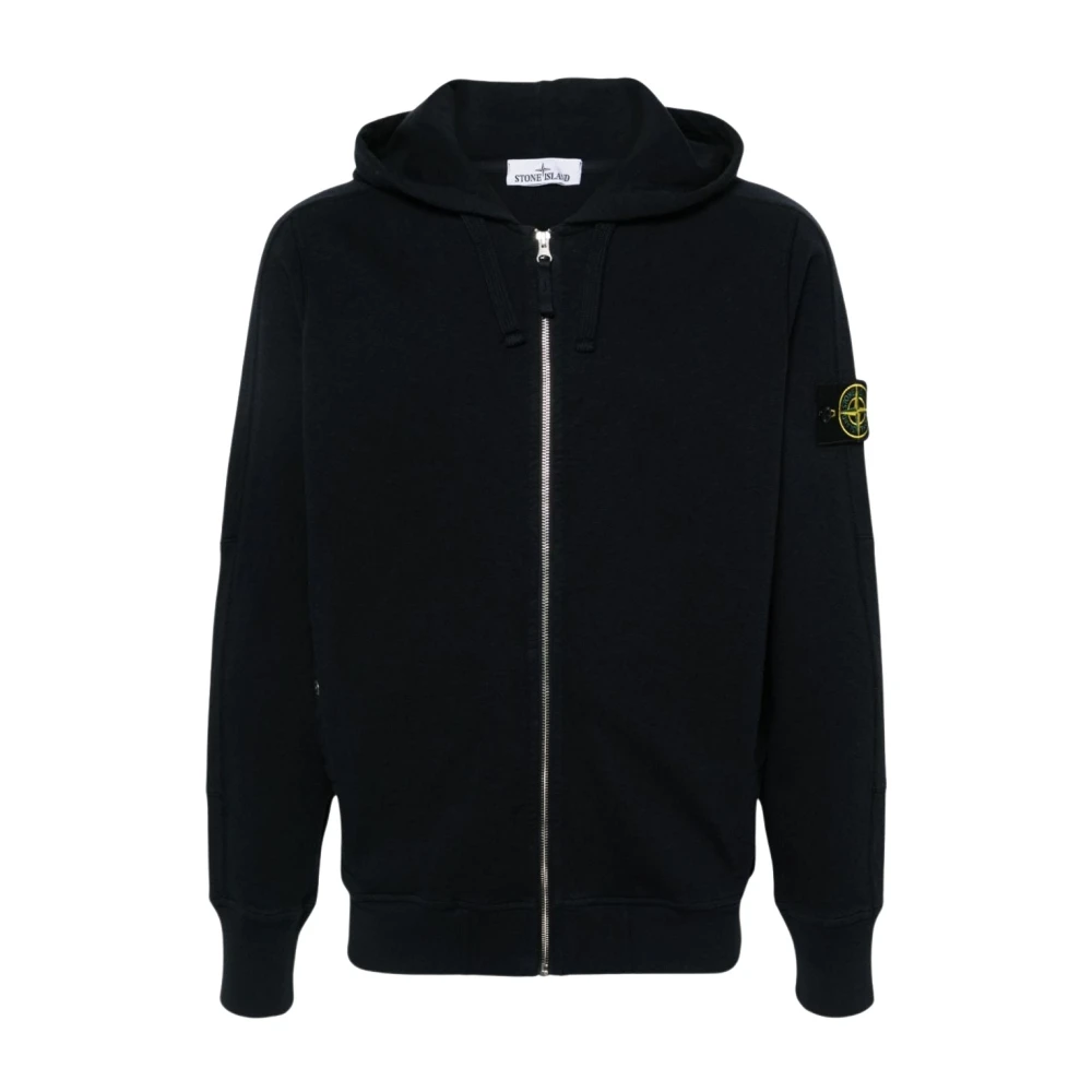 Stone Island Svart Tröja med Huva och Badge Black, Herr