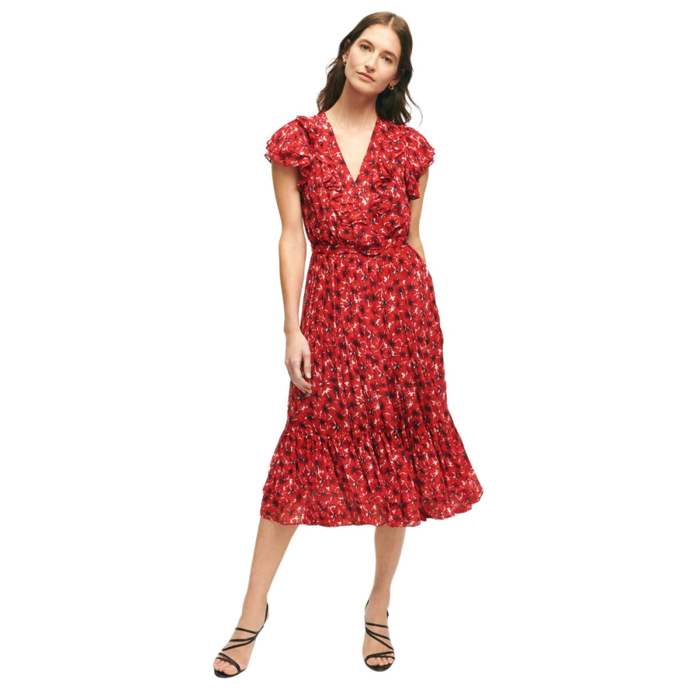 Brooks Brothers Chiffon Poppy Print Jurk Red Dames