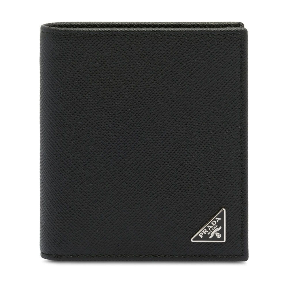 Prada Black Leather Wallet With Logo Plaque - Male - Wallets & Cardholders - One Size - Accessories