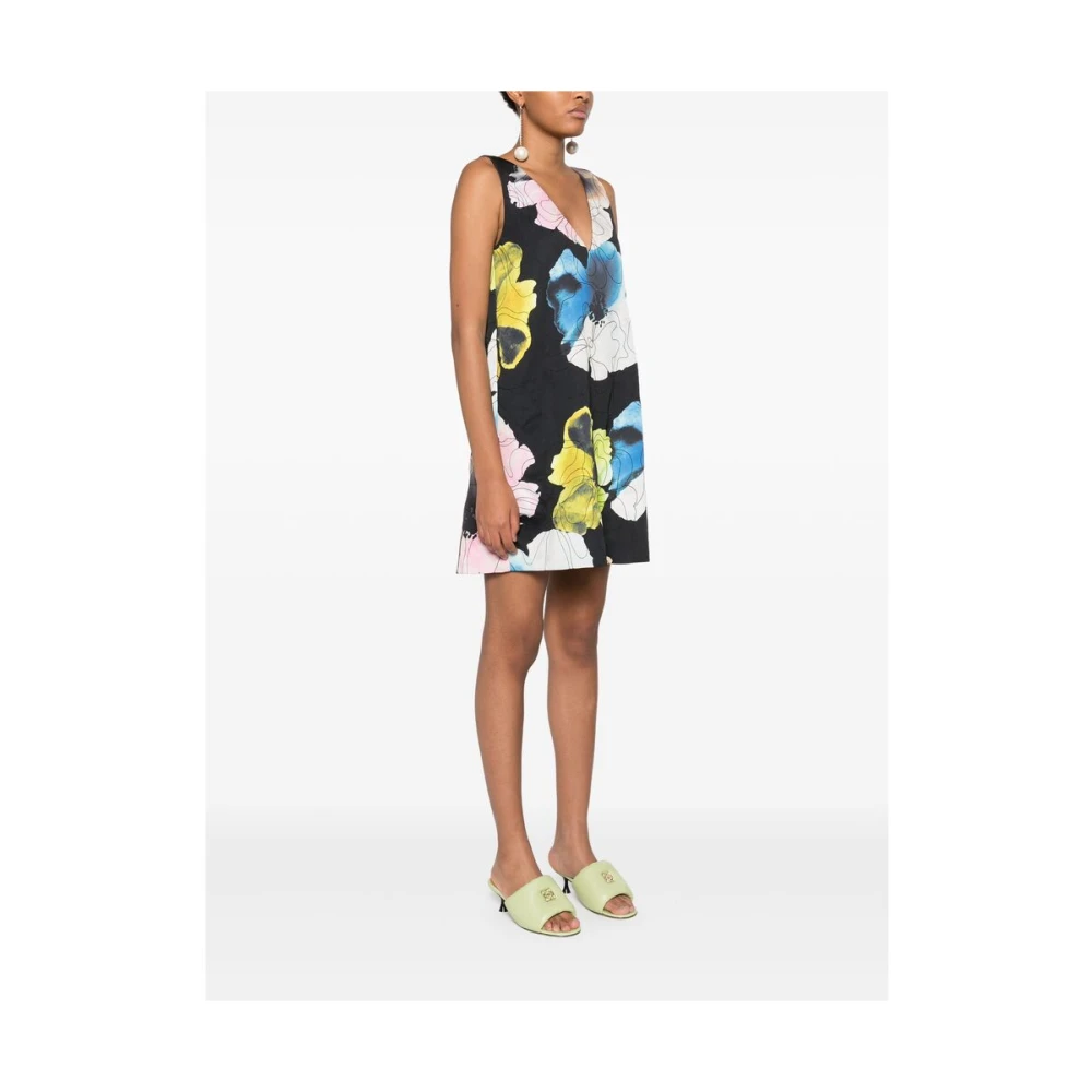 Stine Goya Bloemen Geborduurde Zwarte Jurk Multicolor Dames