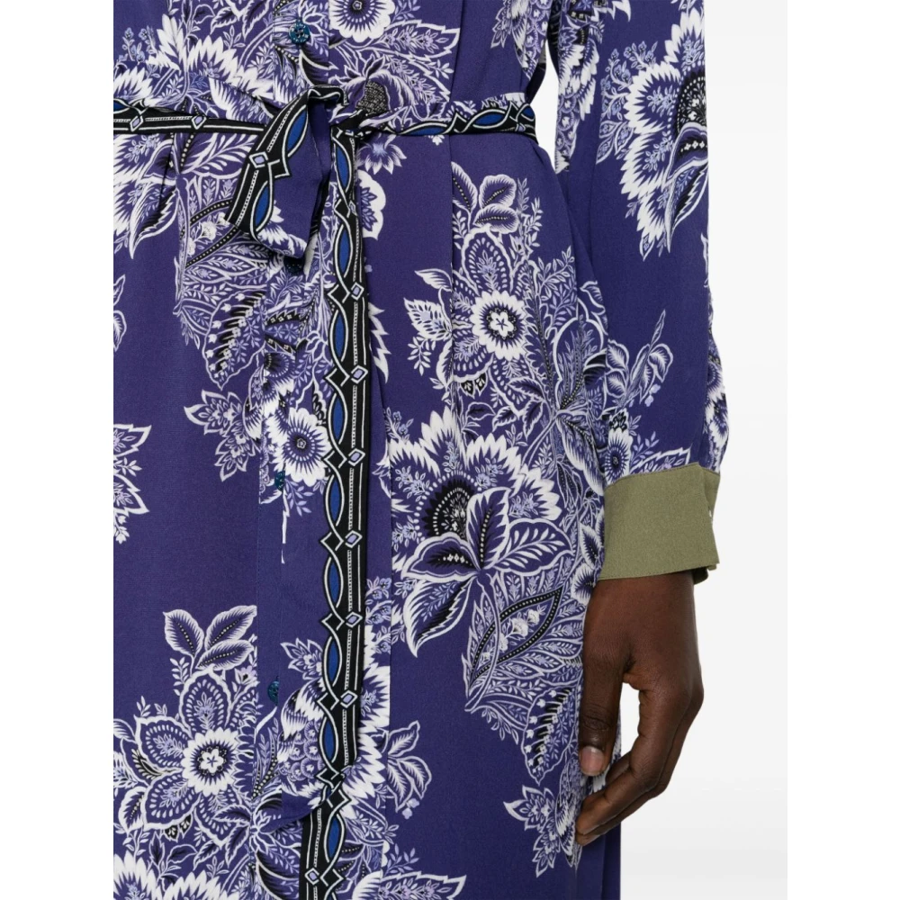 ETRO Jurk met bloemenprint en contrasterende afwerking Blue Dames