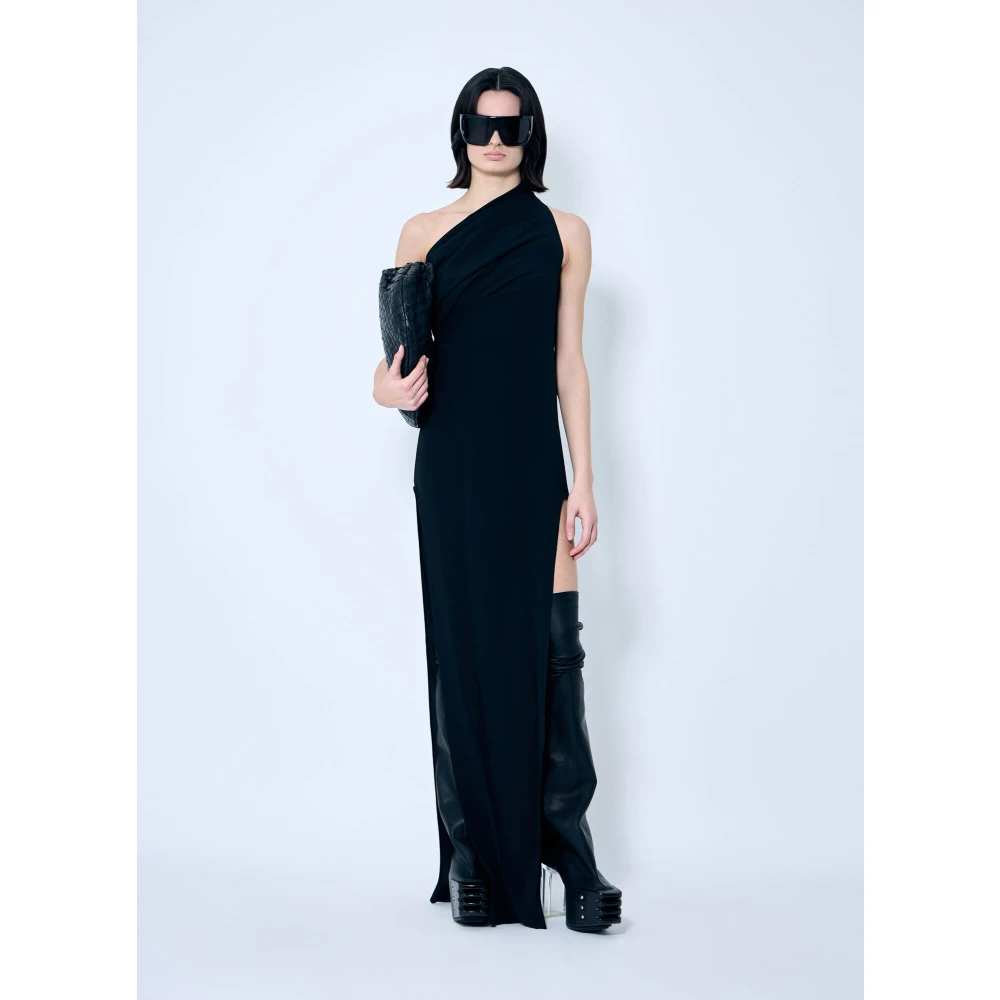 Rick Owens Zijdenmix Maxi Jurk met Drapé Black Dames