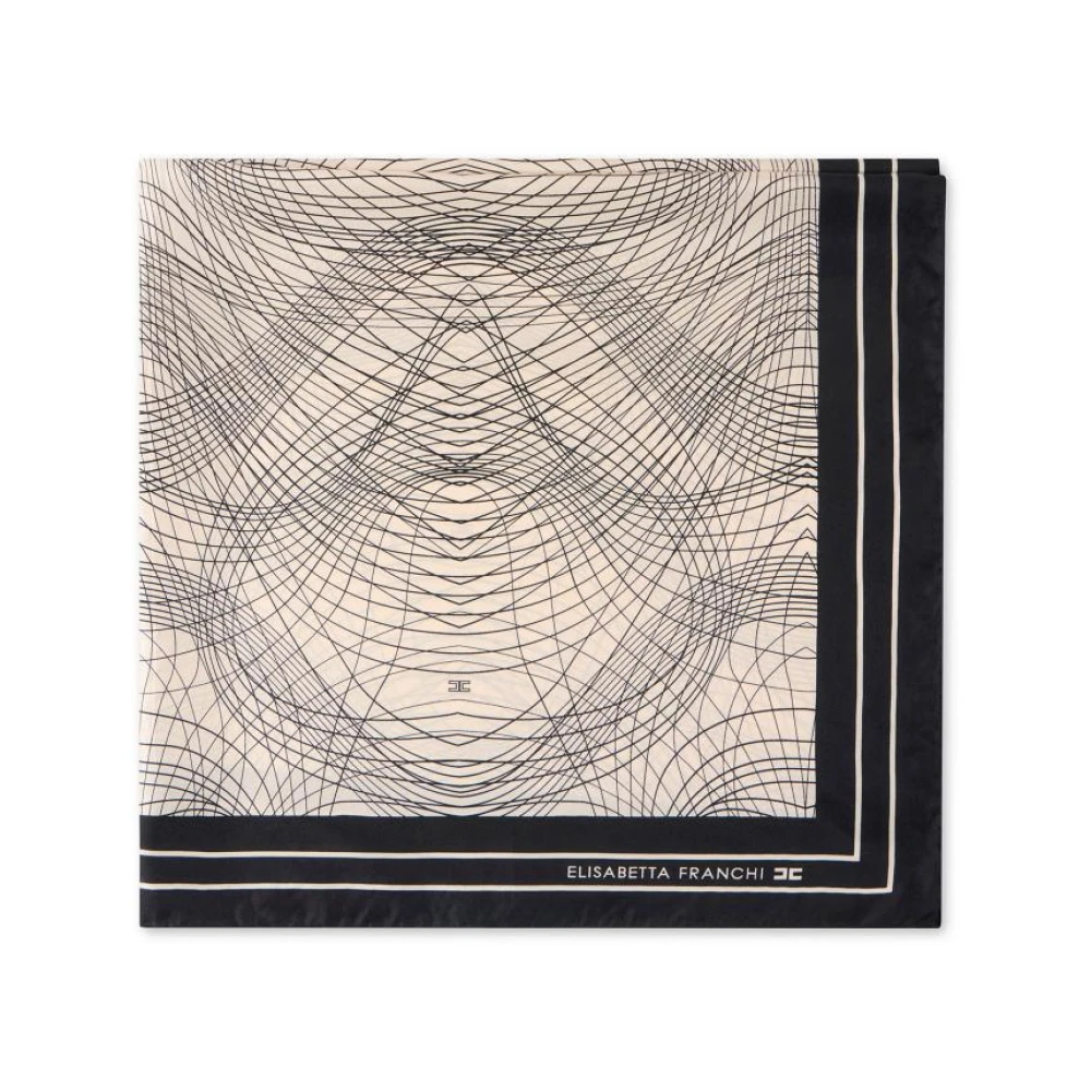 Elisabetta Franchi Beige Silk Scarves, Female, One Size, Silk Foulard Scarf With Abstract Print
