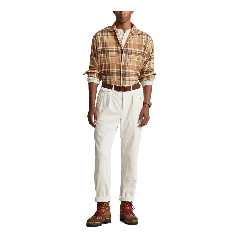 Ralph Lauren Geruite Geborstelde Katoenen Overhemd Brown Heren