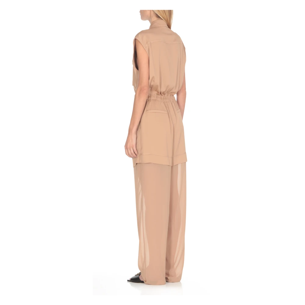 pinko Bruine Satijnen Jumpsuit Kraag Mouwloos Zakken Brown Dames