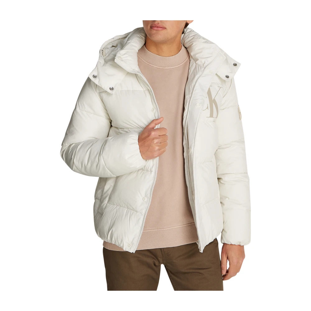 Calvin Klein Essentiële Ivoor Jassen met Capuchon White Heren