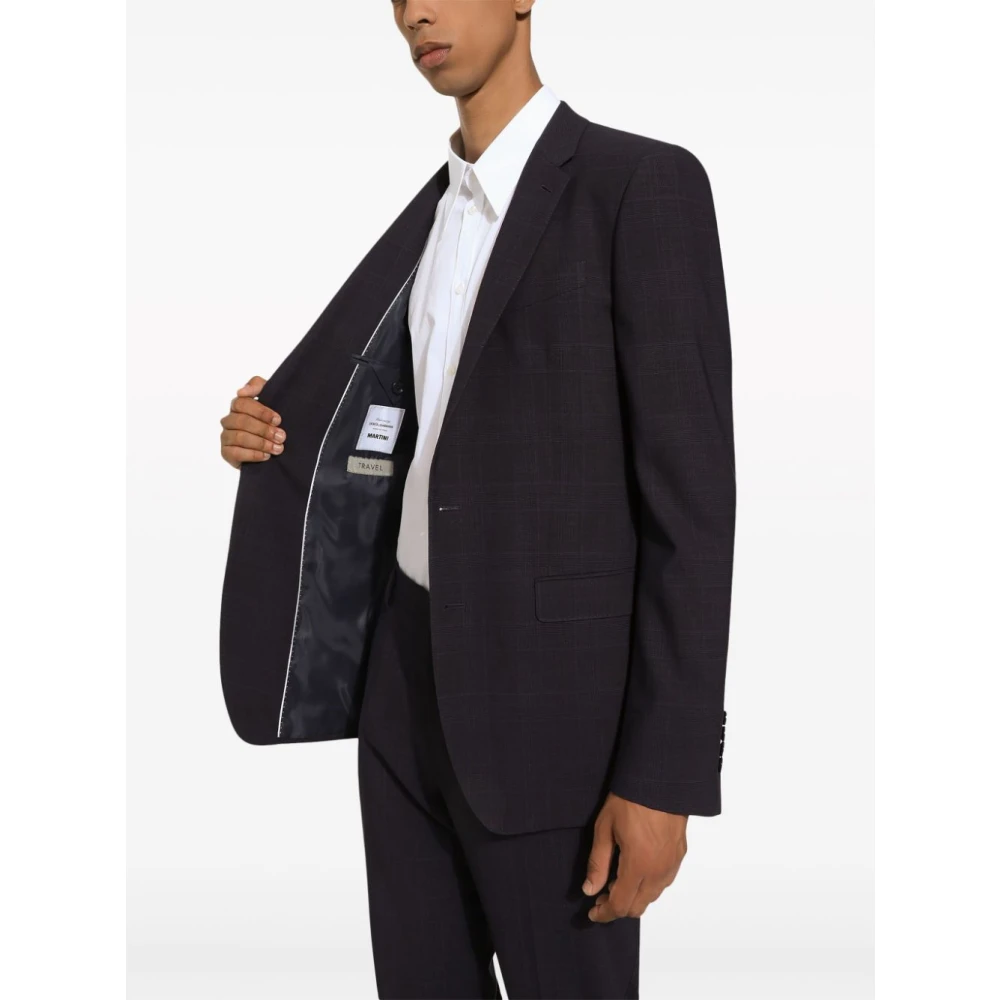 Dolce & Gabbana Blauw Prince of Wales Check Suit Blue Heren