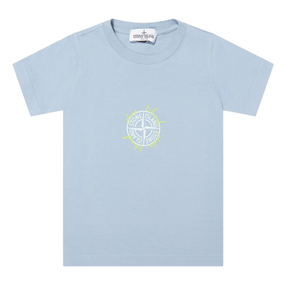 Stone Island , Kids Short Sleeve T-Shirts, Male, Blue, 4 Y, Compass Logo Print T-Shirt