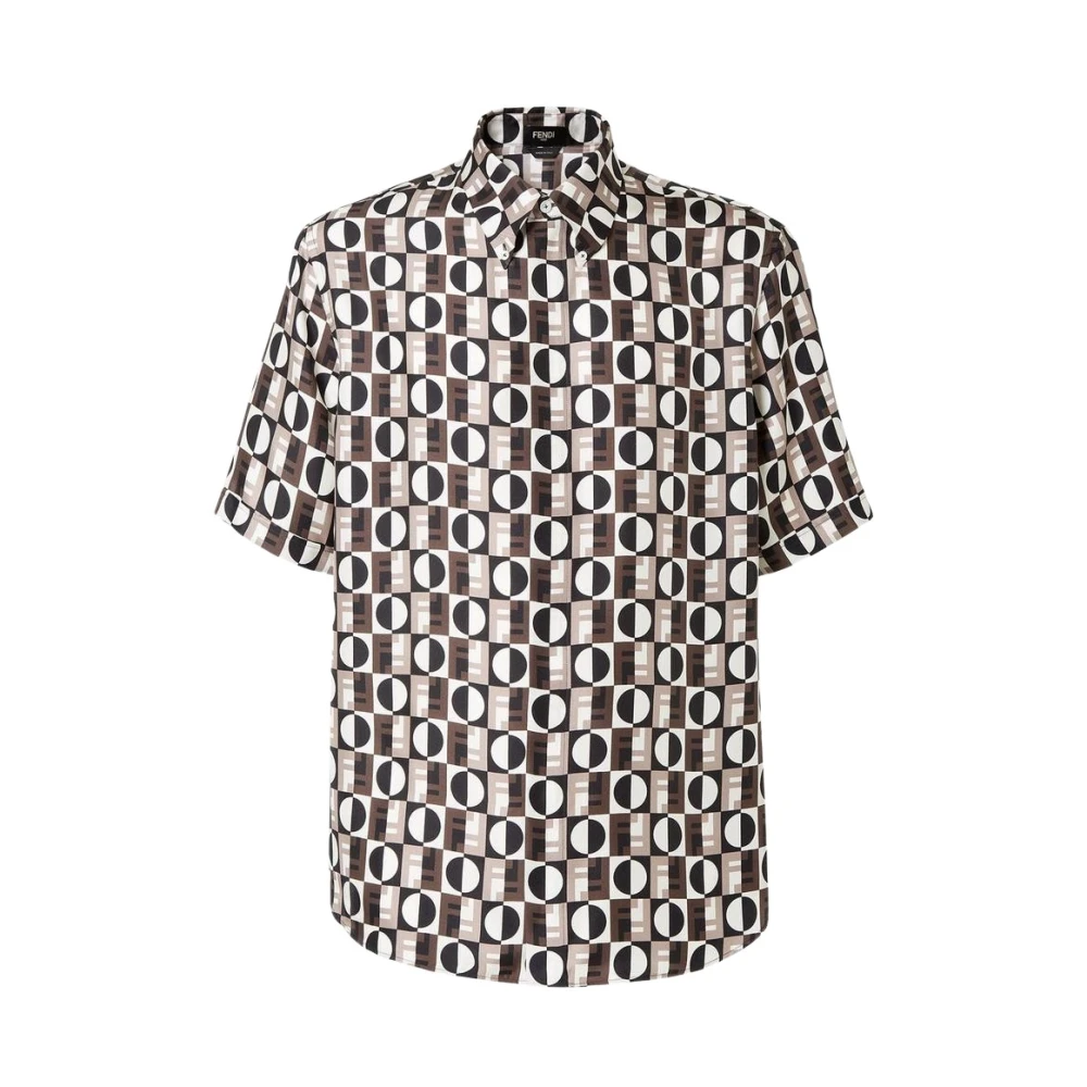 Fendi Herren Multicolor Ff Monogram Kurzärmeliges Hemd Mit Knopfleiste