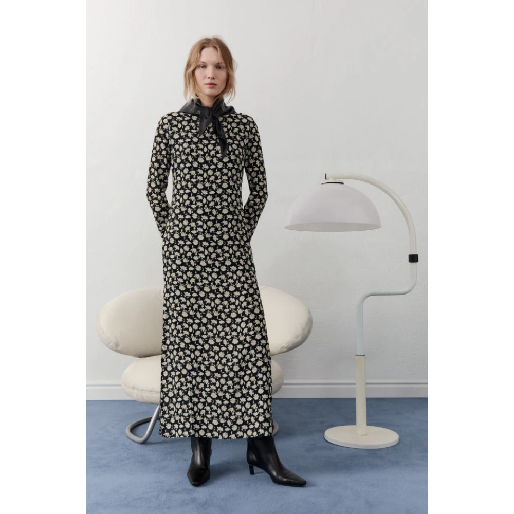 The New Society Noir Bloom Lange Mouw Jurk Black Dames