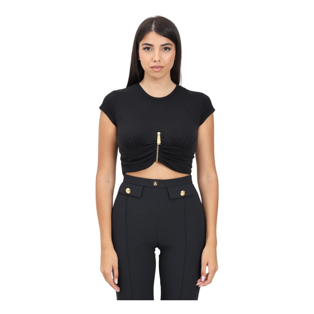 Elisabetta Franchi Zwarte Gedrapeerde Cup T-shirt Black Dames