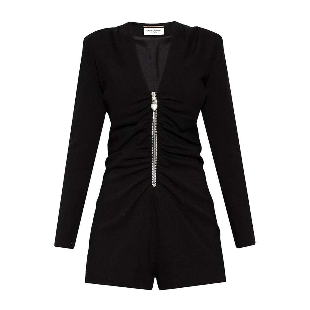 Saint Laurent Hjärtapplikation Långärmad Jumpsuit Black, Dam