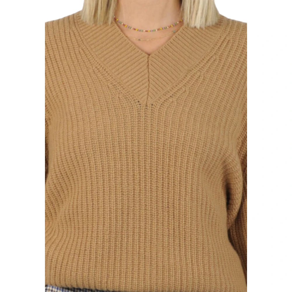 Iblues Zachte Wol Cashmere V-Hals Trui Beige Dames