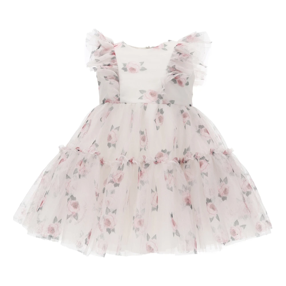 Monnalisa Boys White Tulle Dress With Rose Print - Dresses - 3 Y - Kids