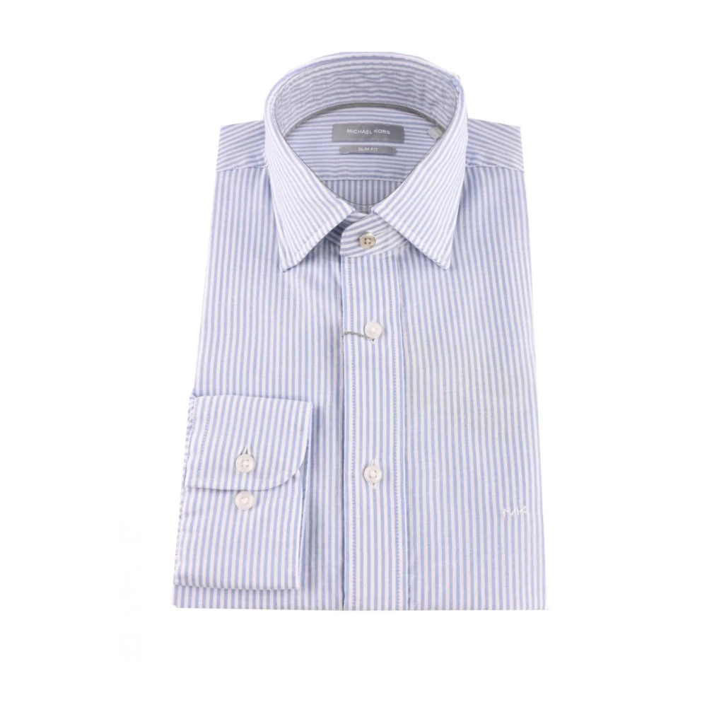 Michael Kors Slim Fit Katoenen Overhemd met Logo Blue Heren