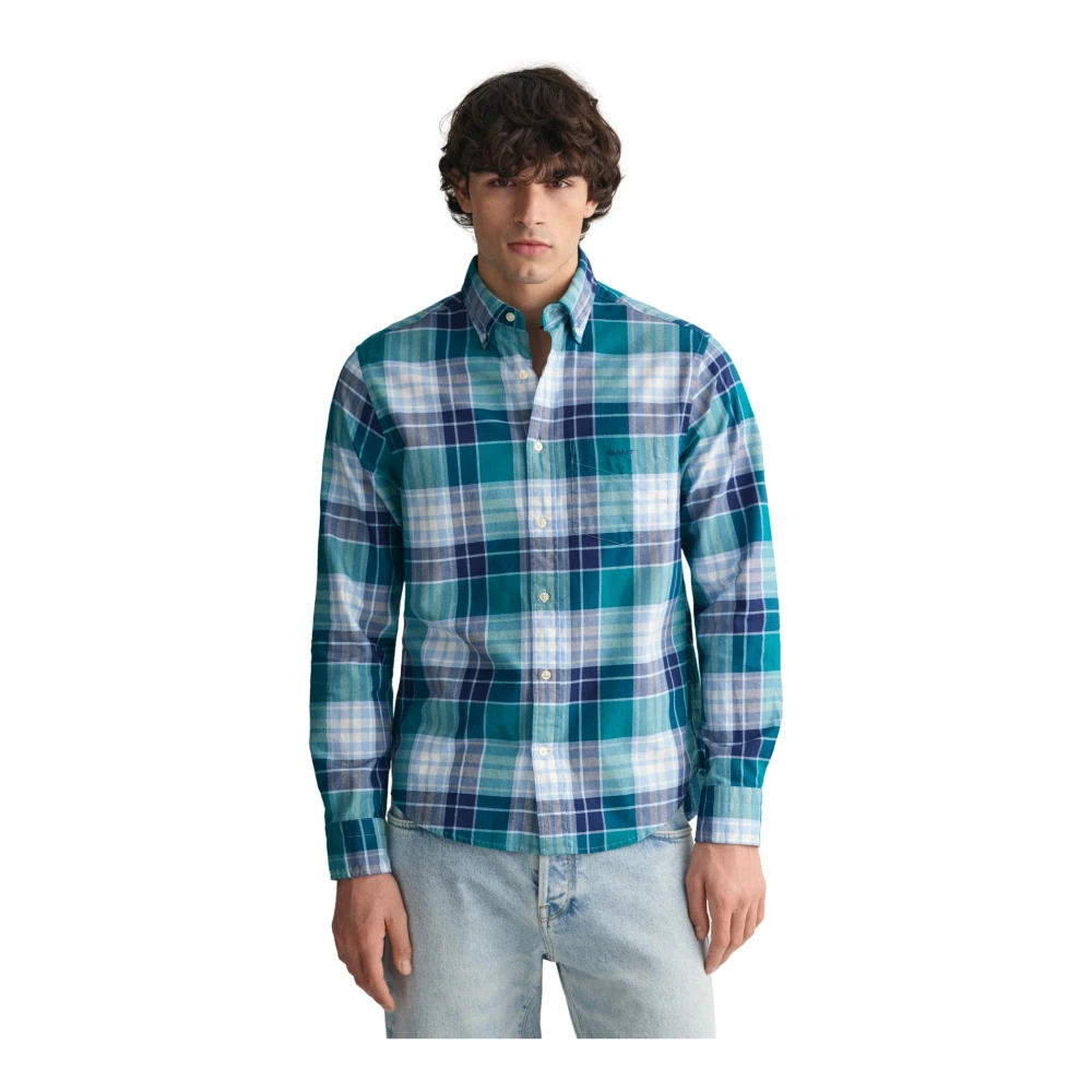 Gant Geruite Oxford Overhemd Regular Fit Blue Heren