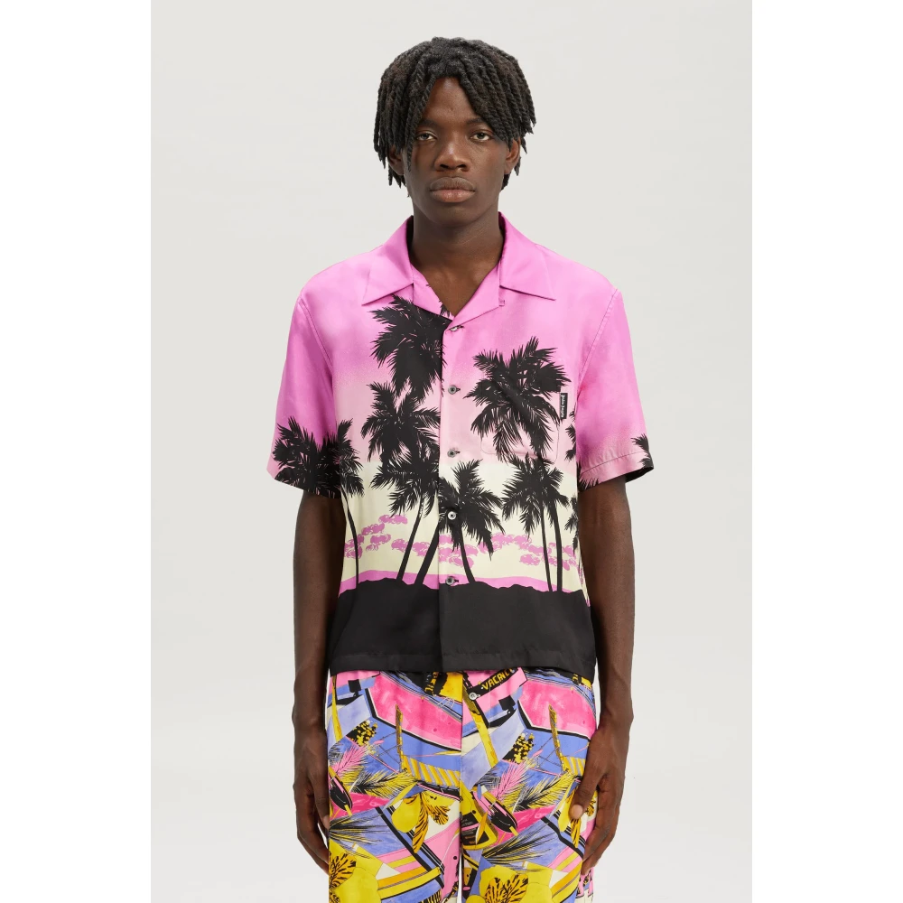 Palm Angels Roze Sunset Grafische Bowling Shirt Multicolor Heren