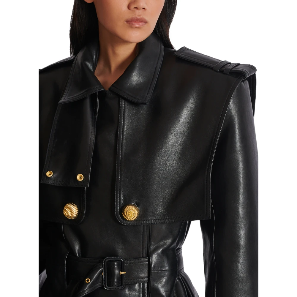 Balmain Getailleerde trenchcoat van lamsvacht Black Dames