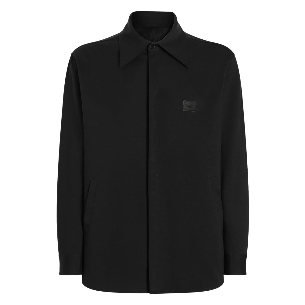 Dolce & Gabbana Zwarte Technische Stof Logo Shirt Black Heren